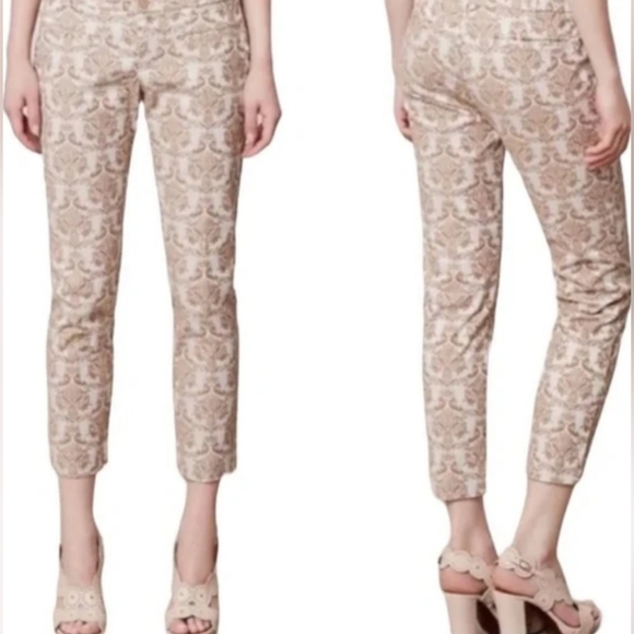 Cartonnier Pants - Cartonnier Cream Patterned Ankle Pants